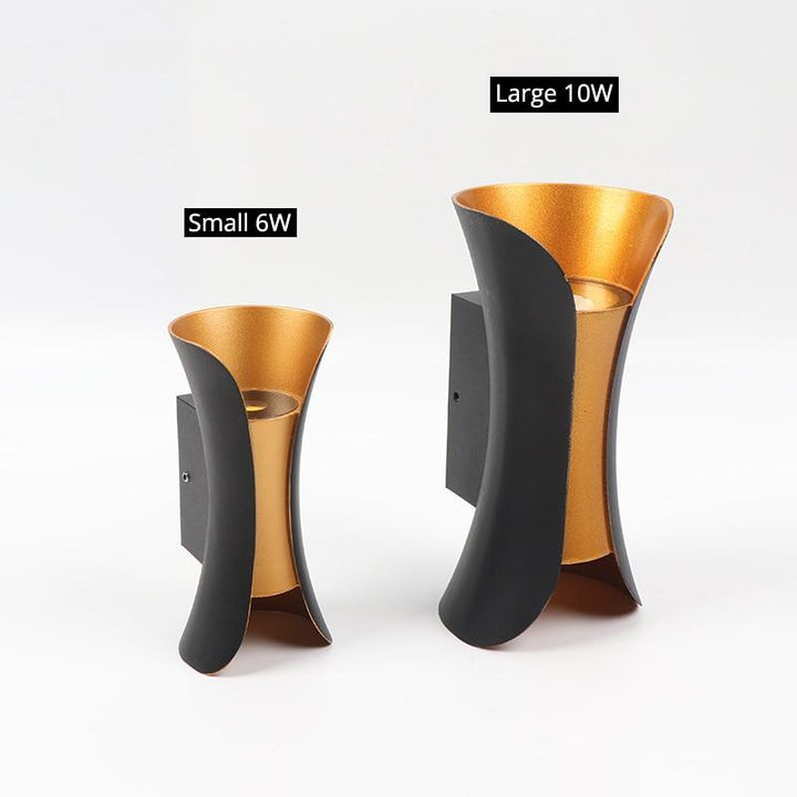 Nowoczesna lampa ścienna LED na zewnątrz - LumiEdge-Czarny i Złoty-Mały 6W-Ciepła biel-Trend Polska