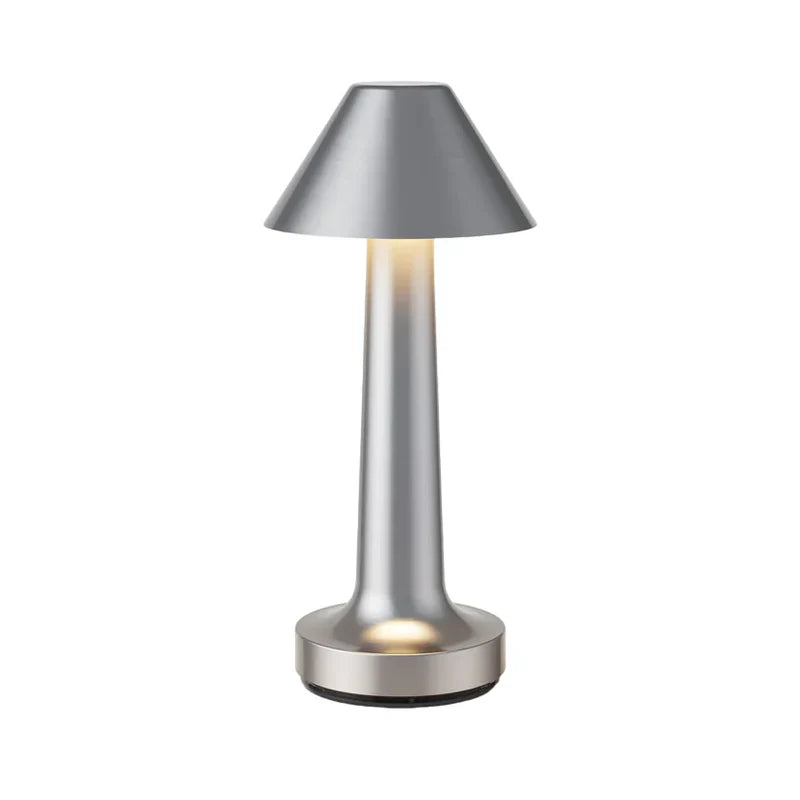 Nowoczesna lampa stołowa - SleekGlow-Silver/Stożek-Trend Polska