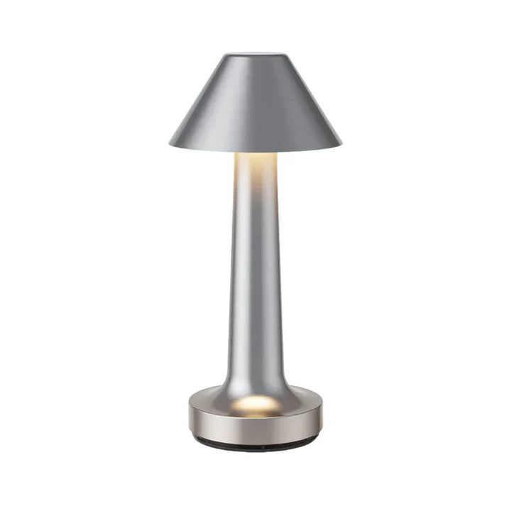 Nowoczesna lampa stołowa - SleekGlow-Silver/Stożek-Trend Polska