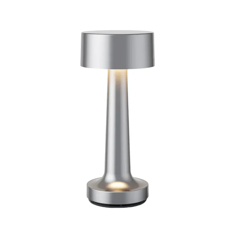 Nowoczesna lampa stołowa - SleekGlow-Srebro/Cylindryczny-Trend Polska
