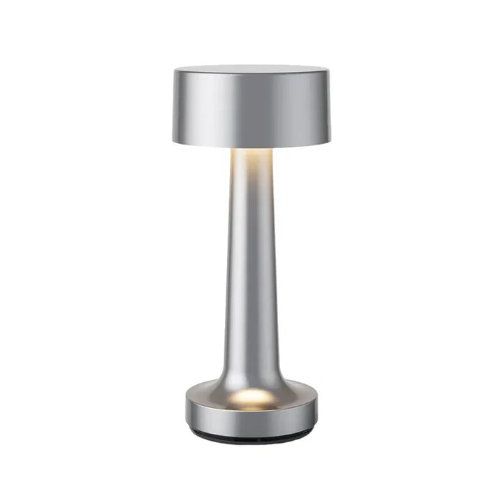 Nowoczesna lampa stołowa - SleekGlow-Srebro/Cylindryczny-Trend Polska