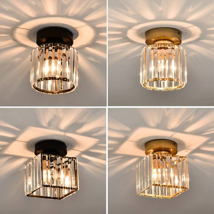 Nowoczesna lampa sufitowa z kryształami - CrystalGlow-Czarny-Kwadrat-Trend Polska