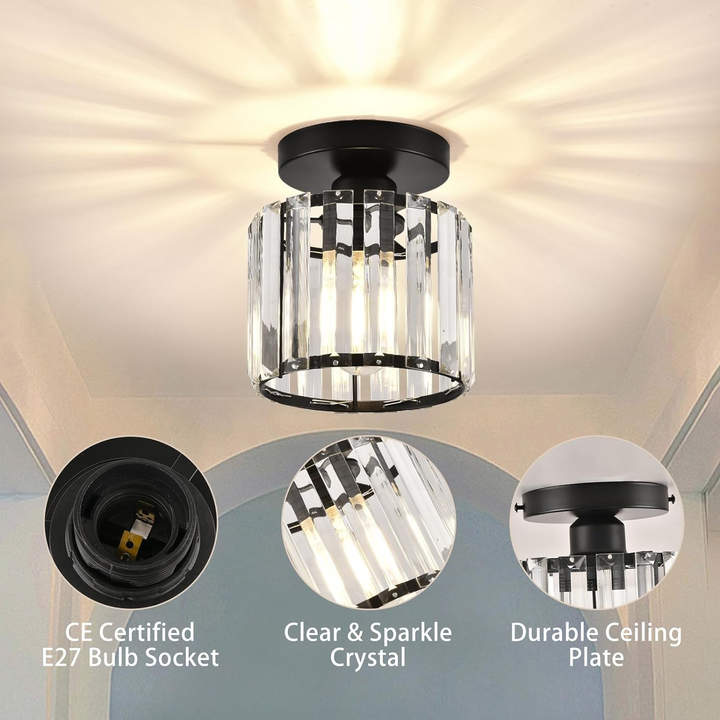 Nowoczesna lampa sufitowa z kryształami - CrystalGlow-Czarny-Kwadrat-Trend Polska
