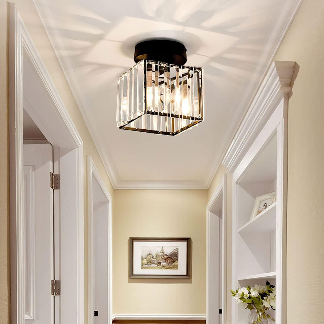 Nowoczesna lampa sufitowa z kryształami - CrystalGlow-Czarny-Kwadrat-Trend Polska