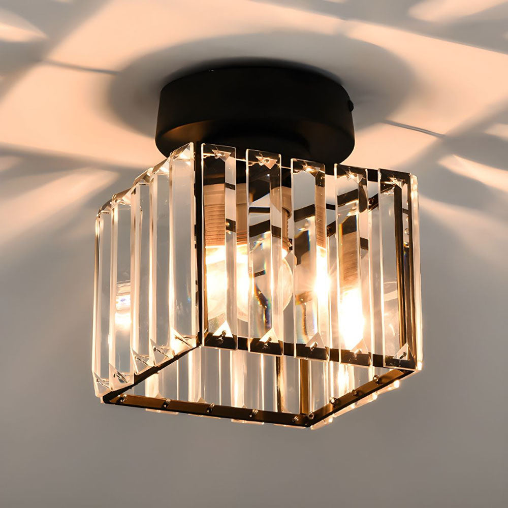 Nowoczesna lampa sufitowa z kryształami - CrystalGlow-Czarny-Kwadrat-Trend Polska