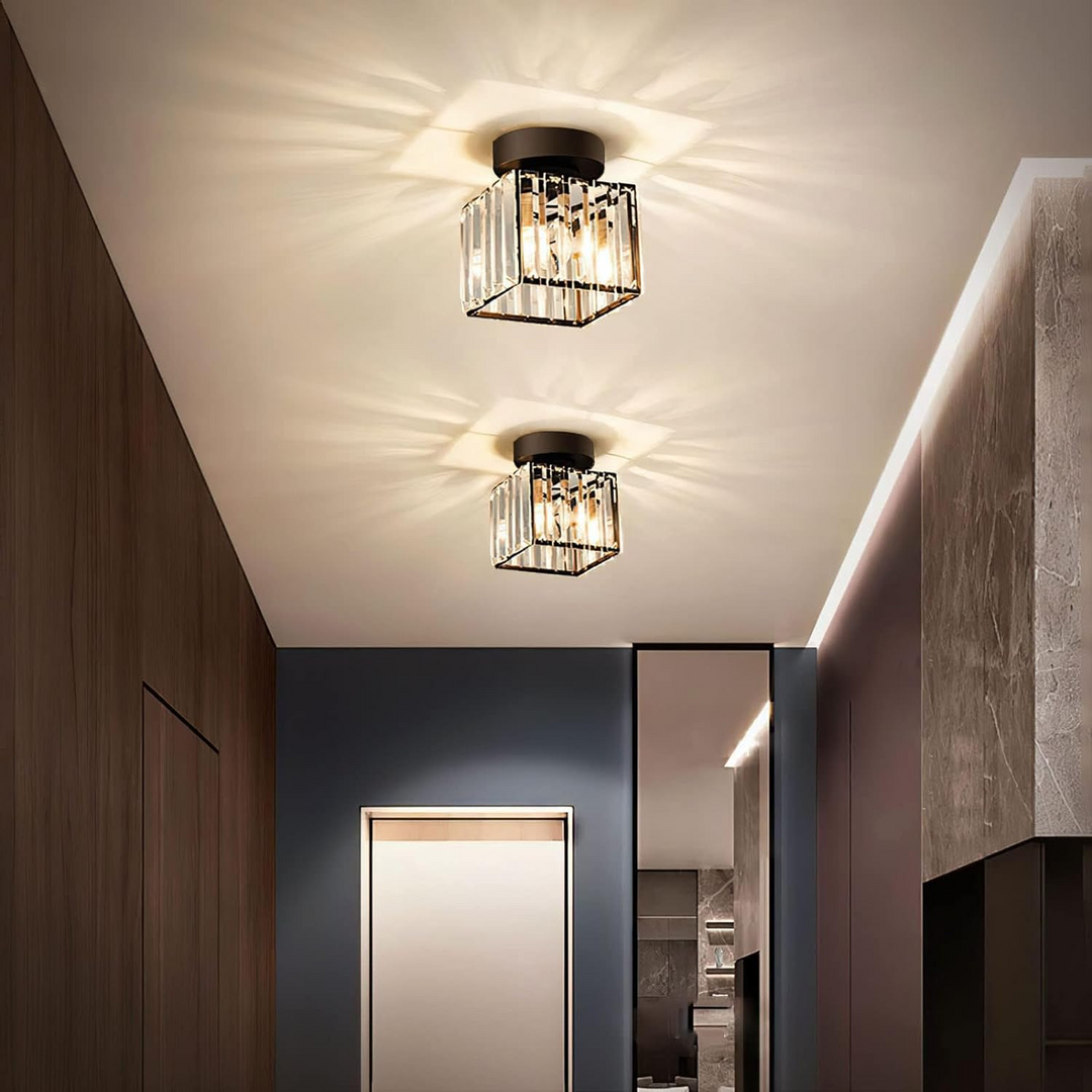 Nowoczesna lampa sufitowa z kryształami - CrystalGlow-Czarny-Kwadrat-Trend Polska