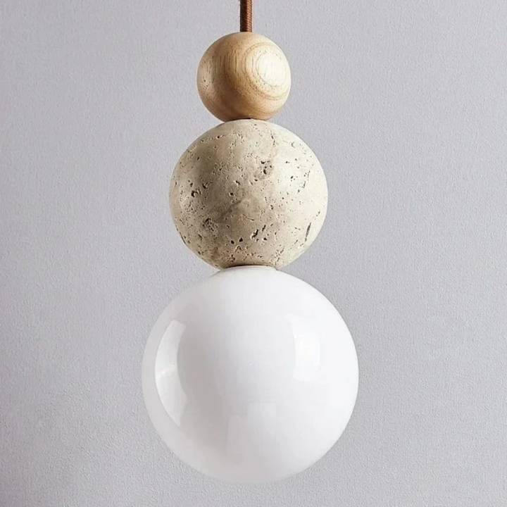 Nowoczesna lampa wisząca z trawertynu i mahoń - NaturaLuxe-creme-biała-orzech-włoski-Trend Polska