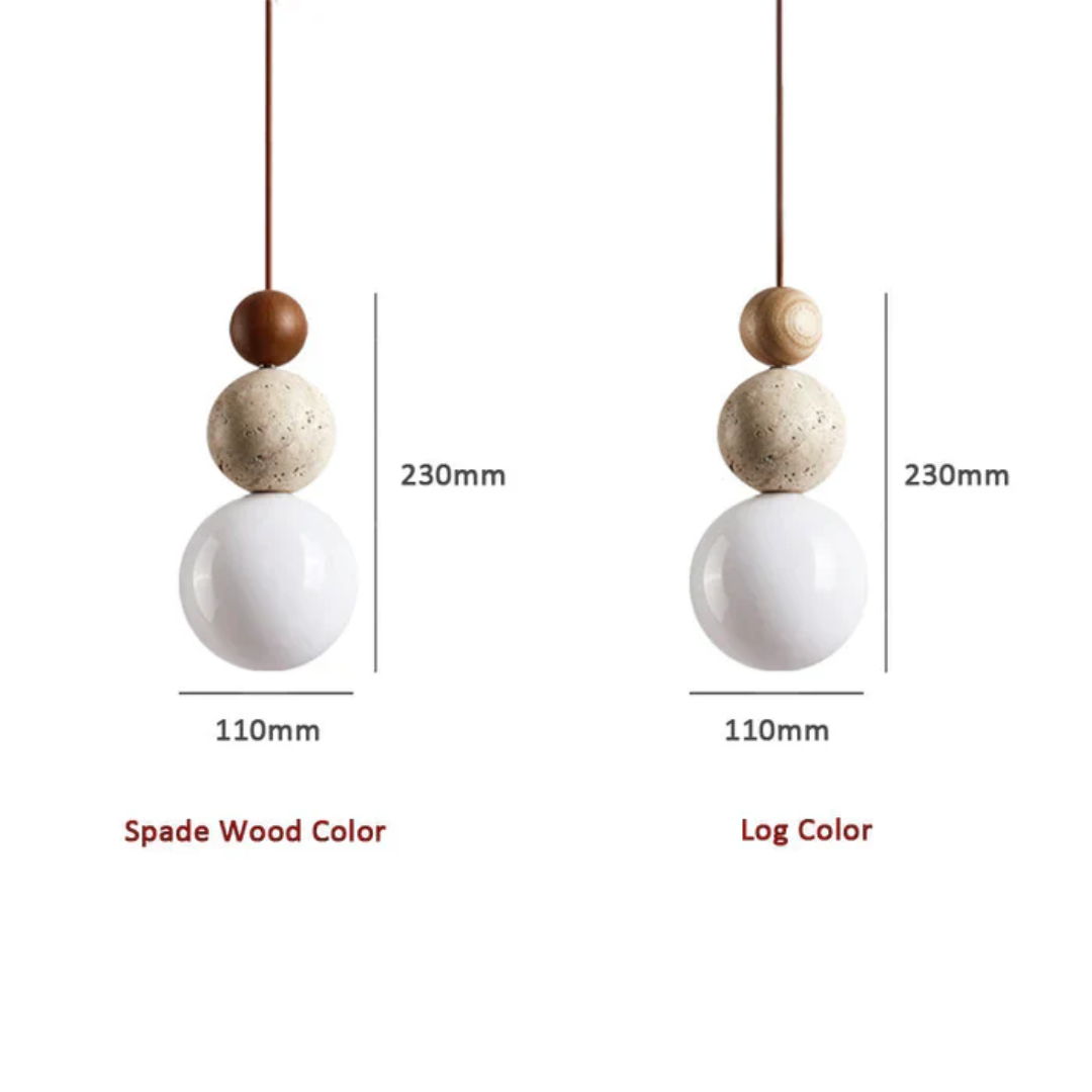Nowoczesna lampa wisząca z trawertynu i mahoń - NaturaLuxe-creme-biała-orzech-włoski-Trend Polska