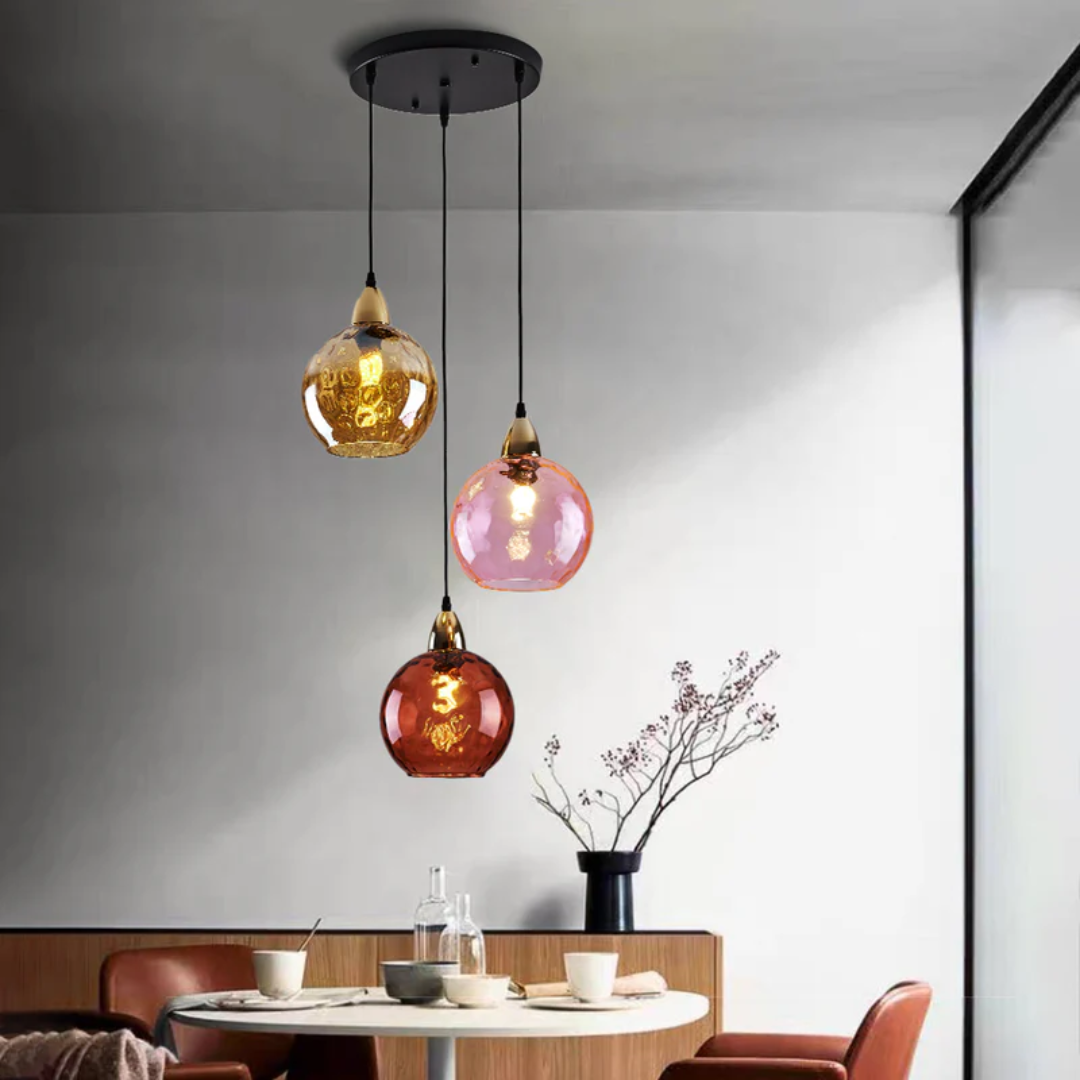 Nowoczesna lampa wisząca z trzema lampami - Cascade-róża-Runda-Trend Polska