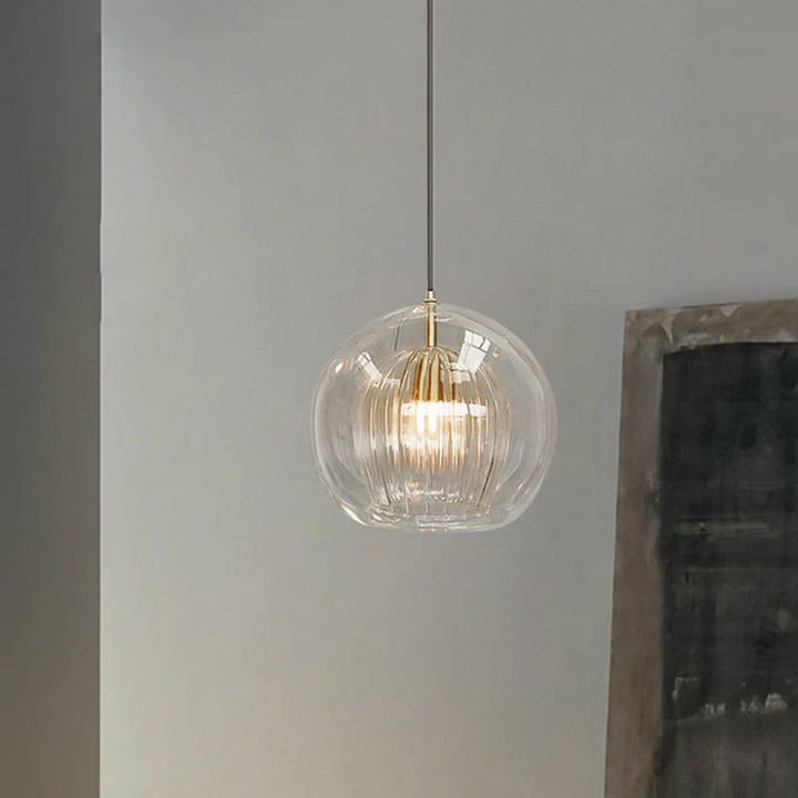 Nowoczesna okrągła lampa wisząca LED - Aurora Sphere-Amber-15 cm-Trend Polska