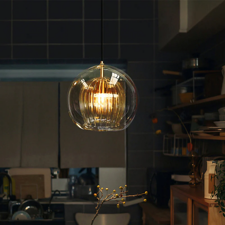 Nowoczesna okrągła lampa wisząca LED - Aurora Sphere-Amber-15 cm-Trend Polska