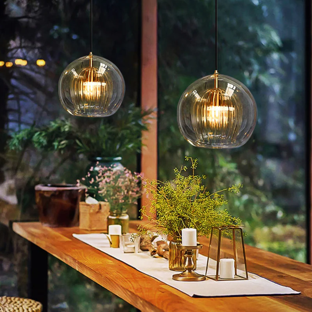 Nowoczesna okrągła lampa wisząca LED - Aurora Sphere-Amber-15 cm-Trend Polska