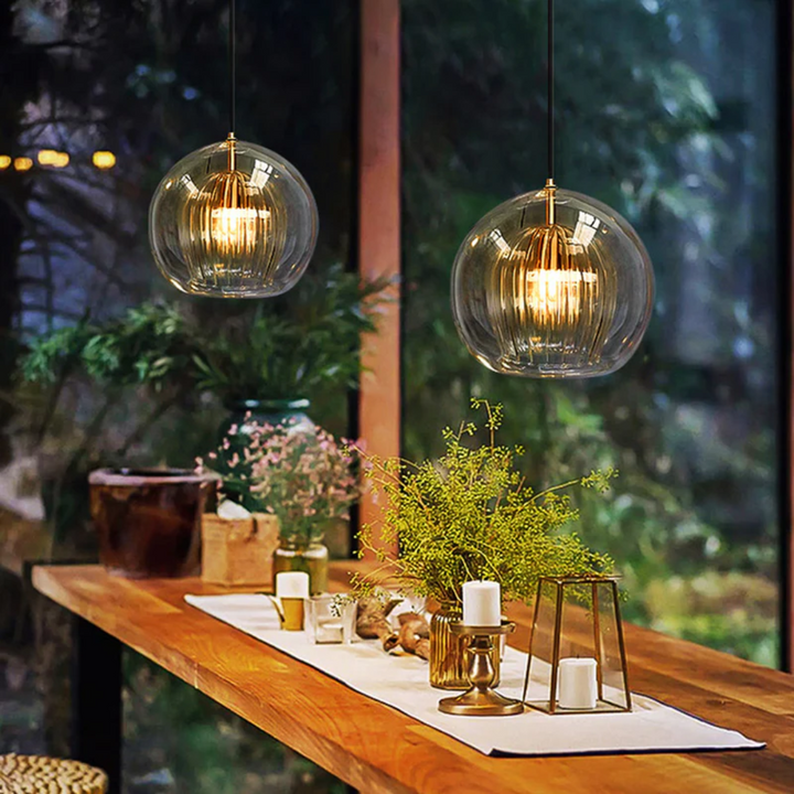 Nowoczesna okrągła lampa wisząca LED - Aurora Sphere-Amber-15 cm-Trend Polska