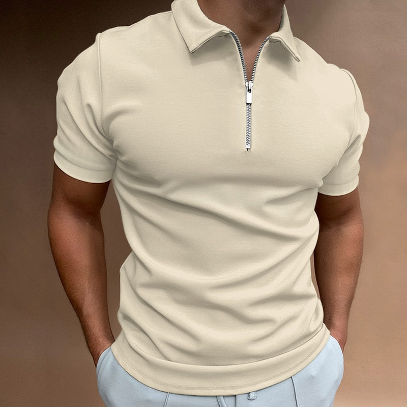 Nowoczesne polo Slim Fit z zamkiem błyskawicznym (Kup 1, 1 Gratis) - VestoZip™ Polo dla mężczyzn-Beżowy-S-Trend Polska
