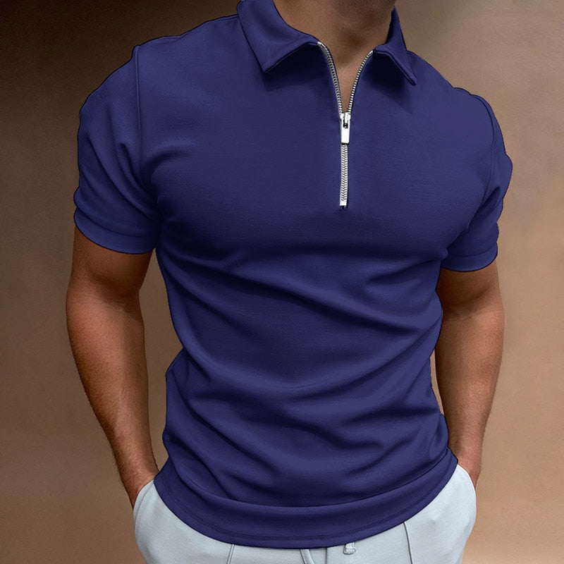 Nowoczesne polo Slim Fit z zamkiem błyskawicznym (Kup 1, 1 Gratis) - VestoZip™ Polo dla mężczyzn-Morska niebieska-S-Trend Polska