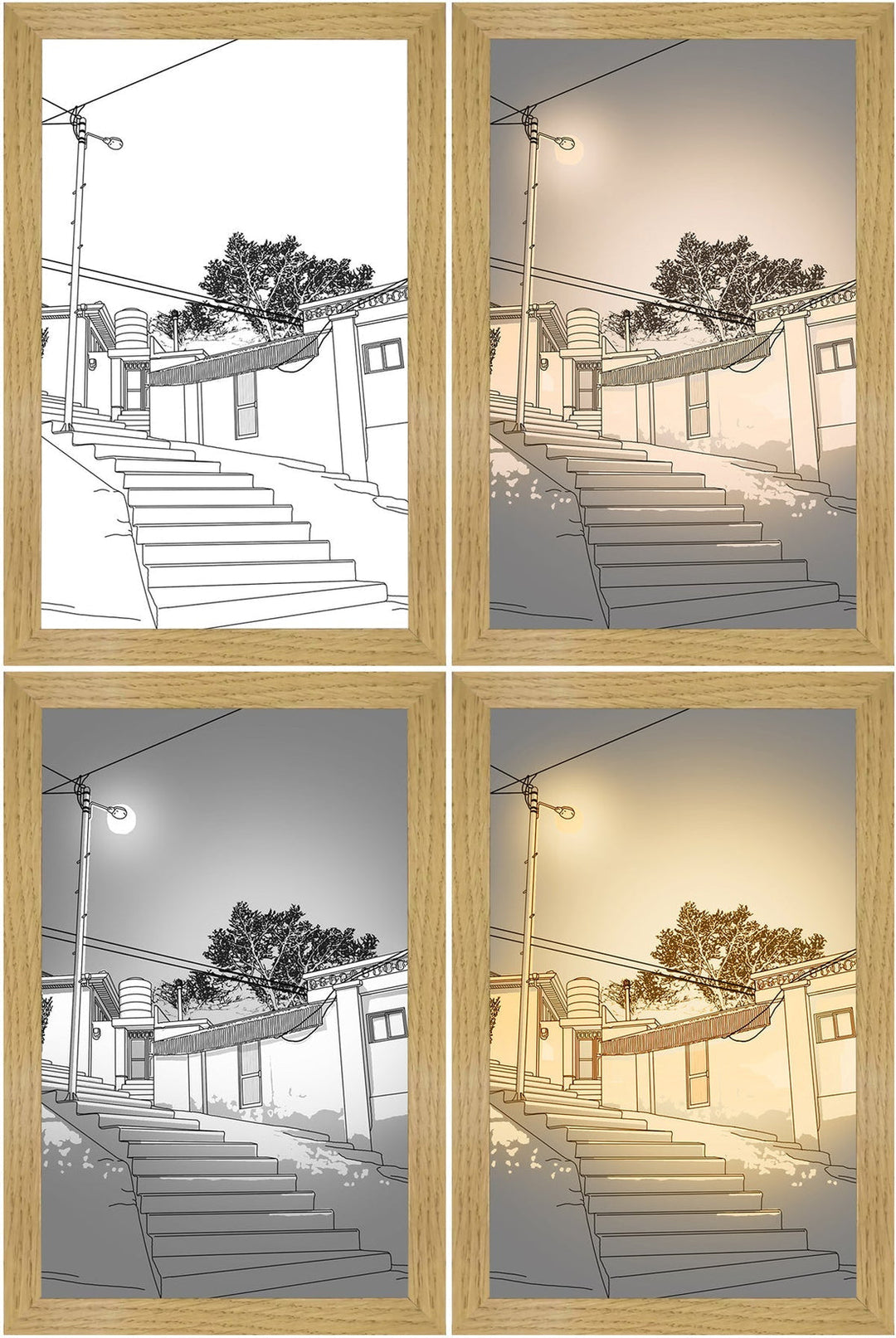 Obraz LED – Luminza-Schody pod oświetleniem ulicznym-23x17cm-Trend Polska