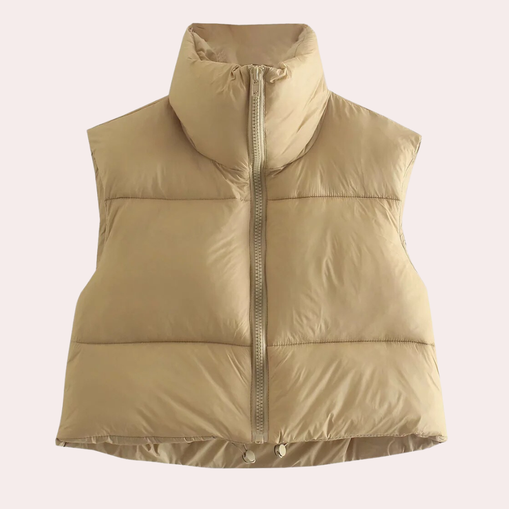 Ocieplana krótka kamizelka damska - Liora-Khaki-XS-Trend Polska