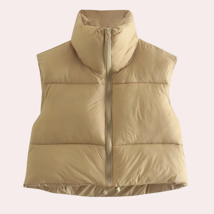 Ocieplana krótka kamizelka damska - Liora-Khaki-XS-Trend Polska