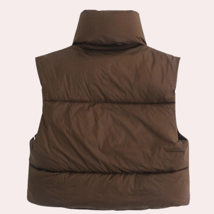 Ocieplana krótka kamizelka damska - Liora-Khaki-XS-Trend Polska