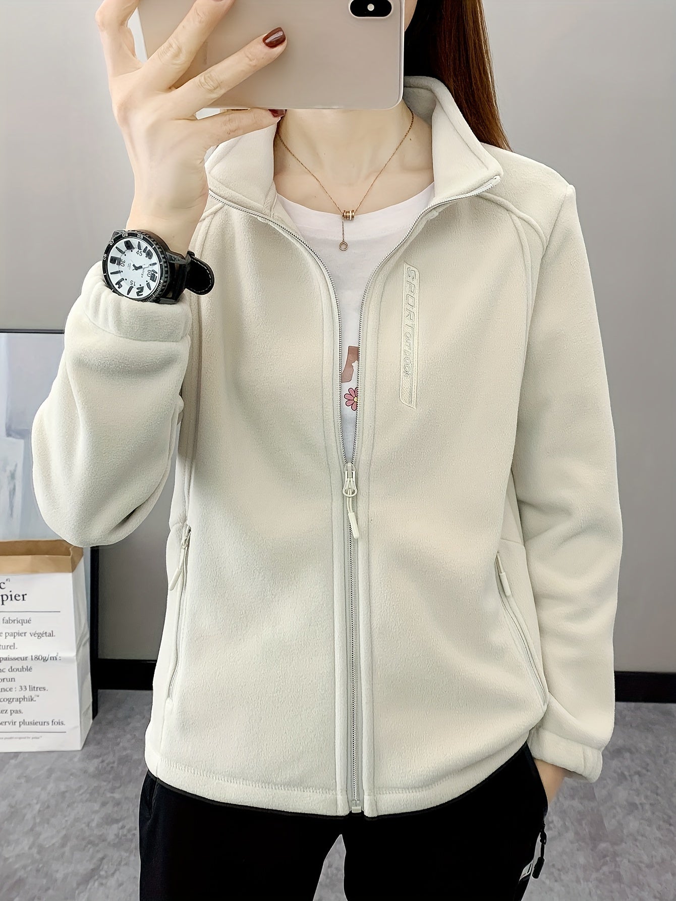Oddychająca Fleece Kurtka - Aurora-Biały-S-Trend Polska
