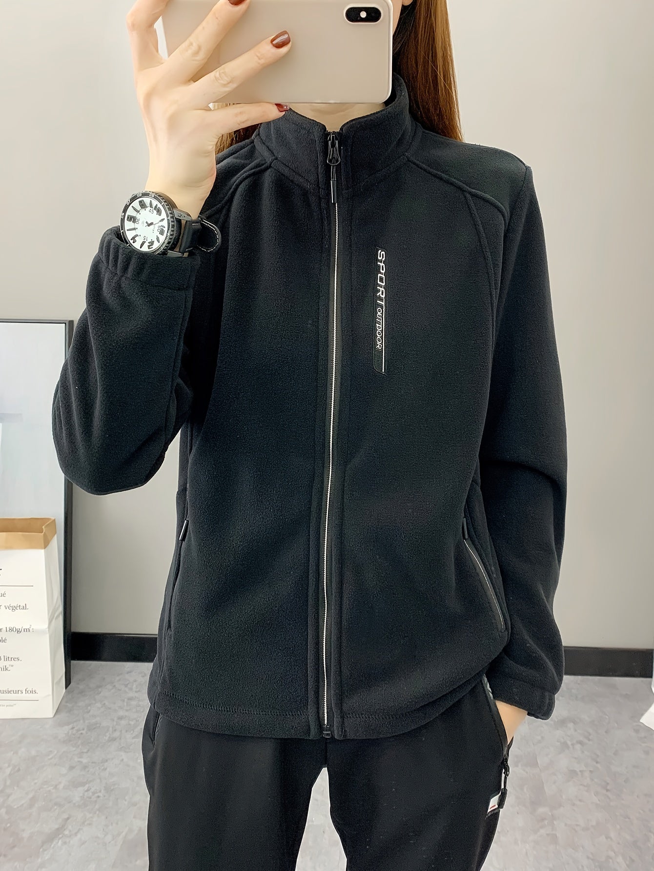 Oddychająca Fleece Kurtka - Aurora-Czarny-S-Trend Polska