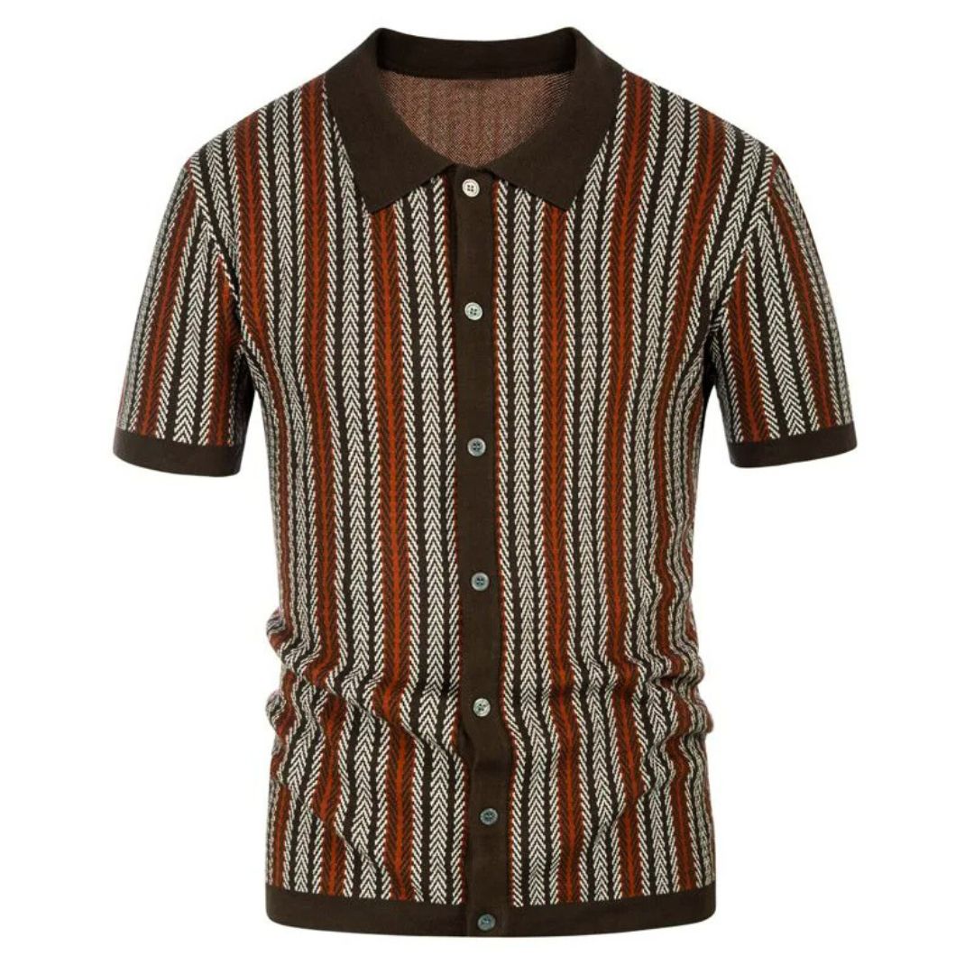 Oddychająca męska koszulka polo w wzór chevron z guzikami – Julian-Brązowy-S-Trend Polska