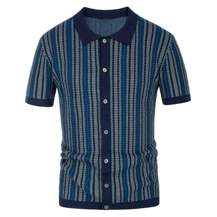 Oddychająca męska koszulka polo w wzór chevron z guzikami – Julian-Granatowy-S-Trend Polska