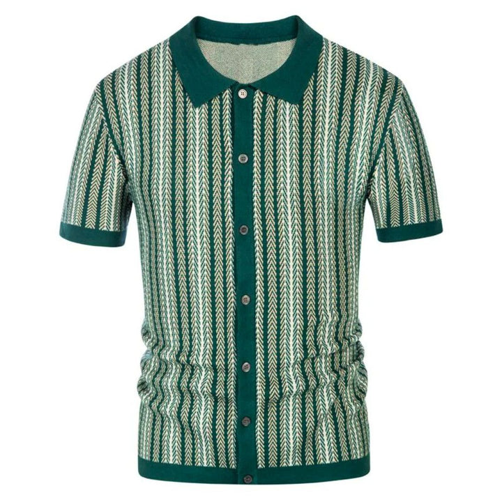 Oddychająca męska koszulka polo w wzór chevron z guzikami – Julian-Zielony leśny-S-Trend Polska