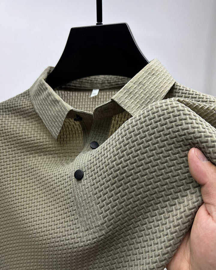 Oddychająca męska koszulka polo z siateczkowymi detalami i dopasowanym krojem – Milan-Khaki-XS-Trend Polska