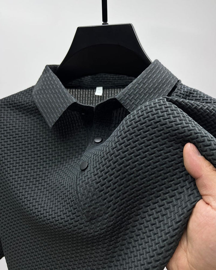 Oddychająca męska koszulka polo z siateczkowymi detalami i dopasowanym krojem – Milan-Szary-XS-Trend Polska
