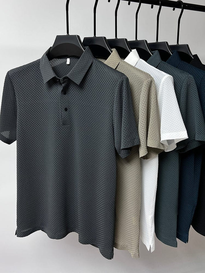 Oddychająca męska koszulka polo z siateczkowymi detalami i dopasowanym krojem – Milan-Szary-XS-Trend Polska