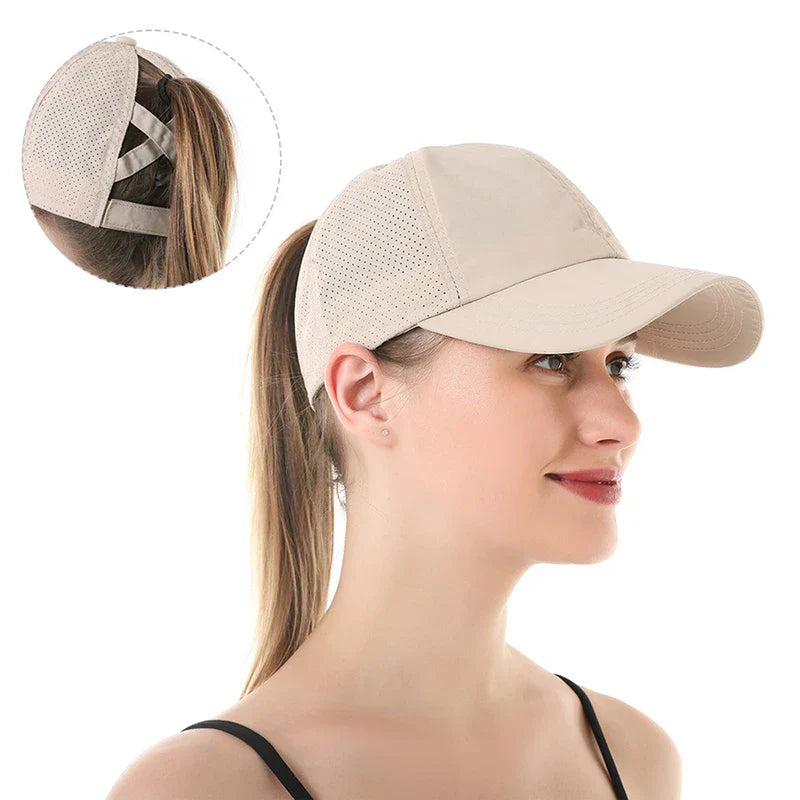 Oddychająca unisexowa sportowa czapka z siateczki z regulowanym dopasowaniem – AeroCap-Khaki-Trend Polska