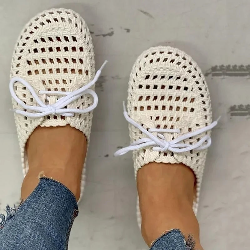 Oddychające damskie loafersy na zewnątrz z otwartą częścią palcową – Linaya-Biały-35-Trend Polska