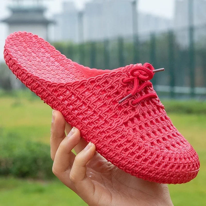 Oddychające damskie loafersy na zewnątrz z otwartą częścią palcową – Linaya-Ciemnoróżowy-35-Trend Polska