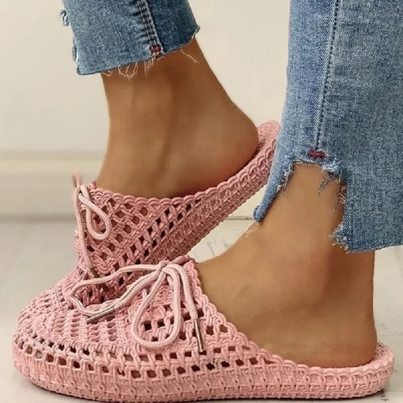 Oddychające damskie loafersy na zewnątrz z otwartą częścią palcową – Linaya-Różowy-35-Trend Polska