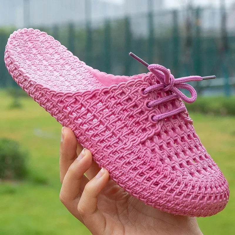 Oddychające damskie loafersy na zewnątrz z otwartą częścią palcową – Linaya-Różowy-35-Trend Polska