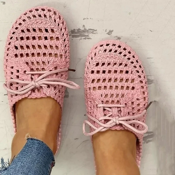 Oddychające damskie loafersy na zewnątrz z otwartą częścią palcową – Linaya-Różowy-35-Trend Polska