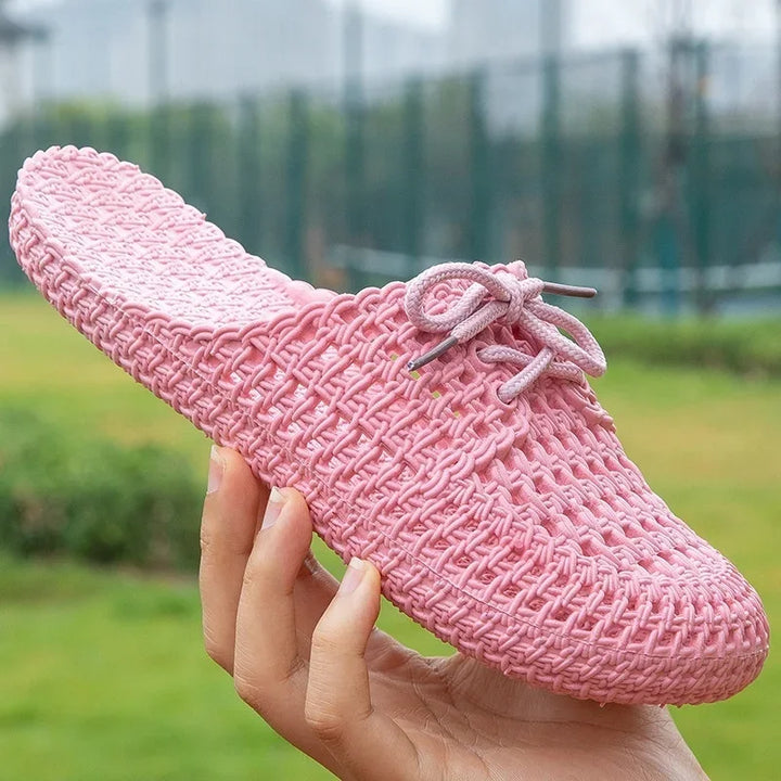 Oddychające damskie loafersy na zewnątrz z otwartą częścią palcową – Linaya-Różowy-35-Trend Polska