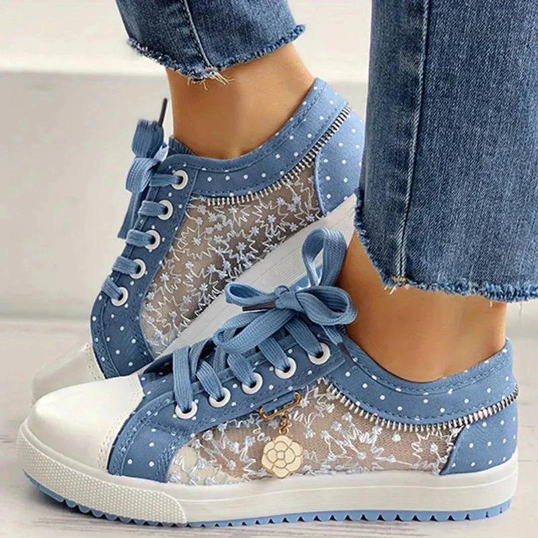 Oddychające damskie trampki canvas z kwiatowym koronkowym wykończeniem – Celina-35-Trend Polska