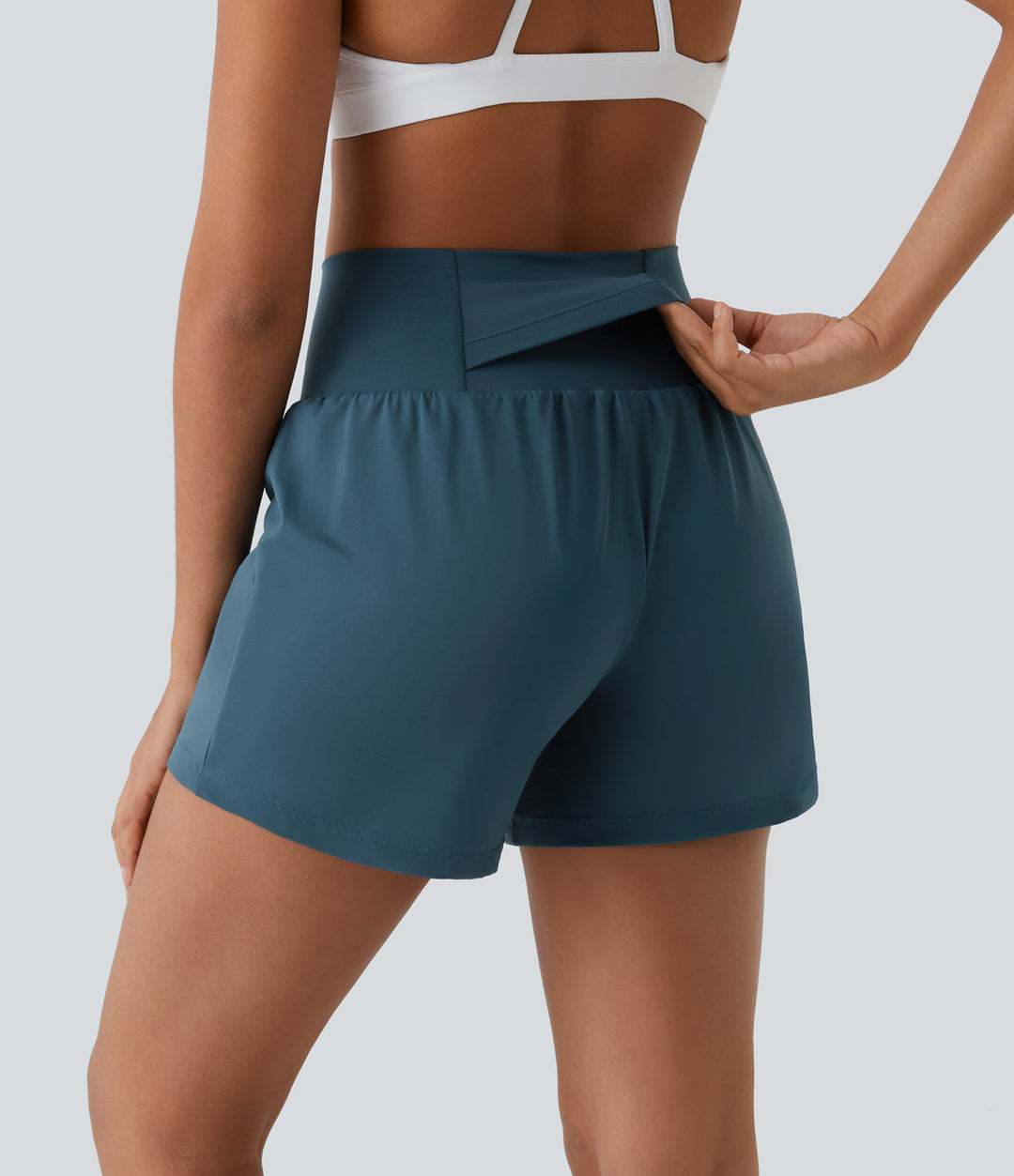 Oddychające i szybko schnące damskie wysokie spodenki fitness – Mirabella-Turkusowy niebieski-S-Trend Polska