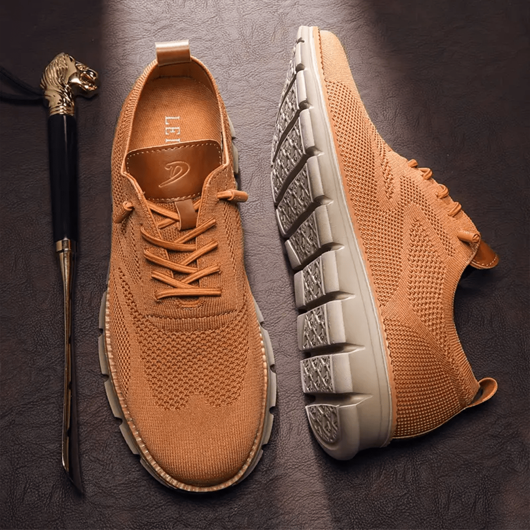 Oddychające i ultrawygodne męskie sneakersy w minimalistycznym designie – Elias-Jasnobrązowy-39-Trend Polska