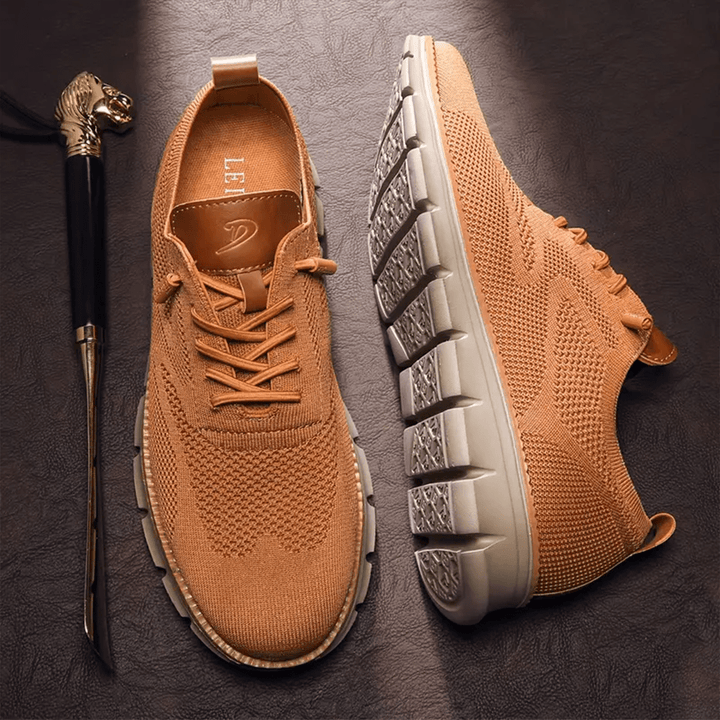 Oddychające i ultrawygodne męskie sneakersy w minimalistycznym designie – Elias-Jasnobrązowy-39-Trend Polska