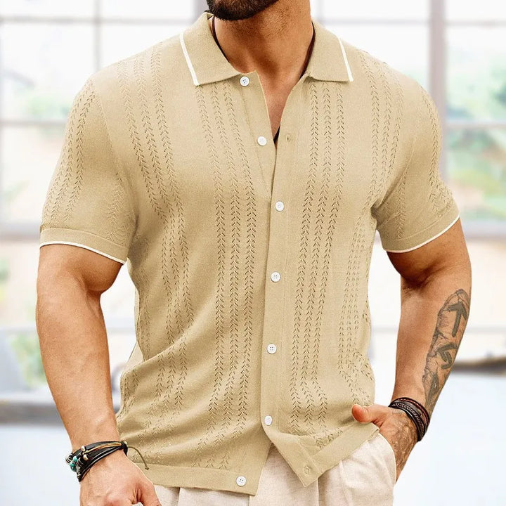 Oddychający i klasyczny sweter polo z bawełny dla mężczyzn – Leano-Khaki-S-Trend Polska
