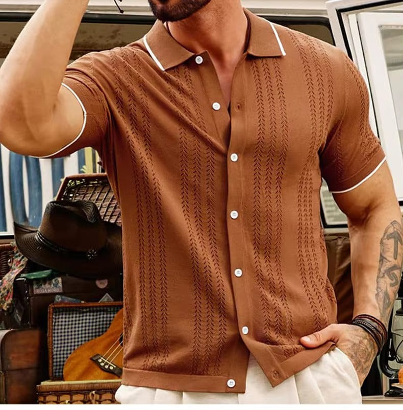 Oddychający i klasyczny sweter polo z bawełny dla mężczyzn – Leano-Brązowy-S-Trend Polska