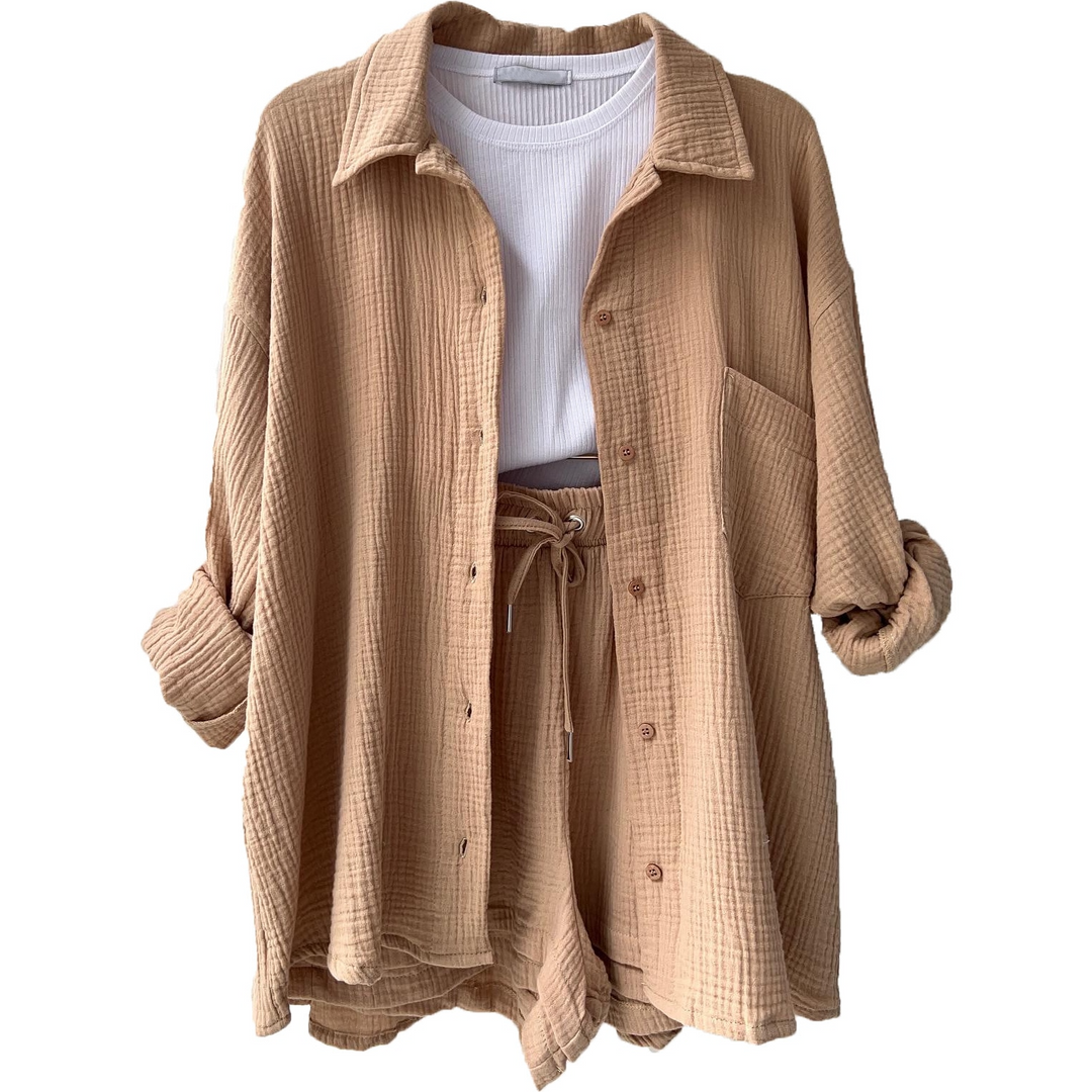 Oddychający zestaw bawełniany dla kobiet – Maris-Khaki-S-Trend Polska