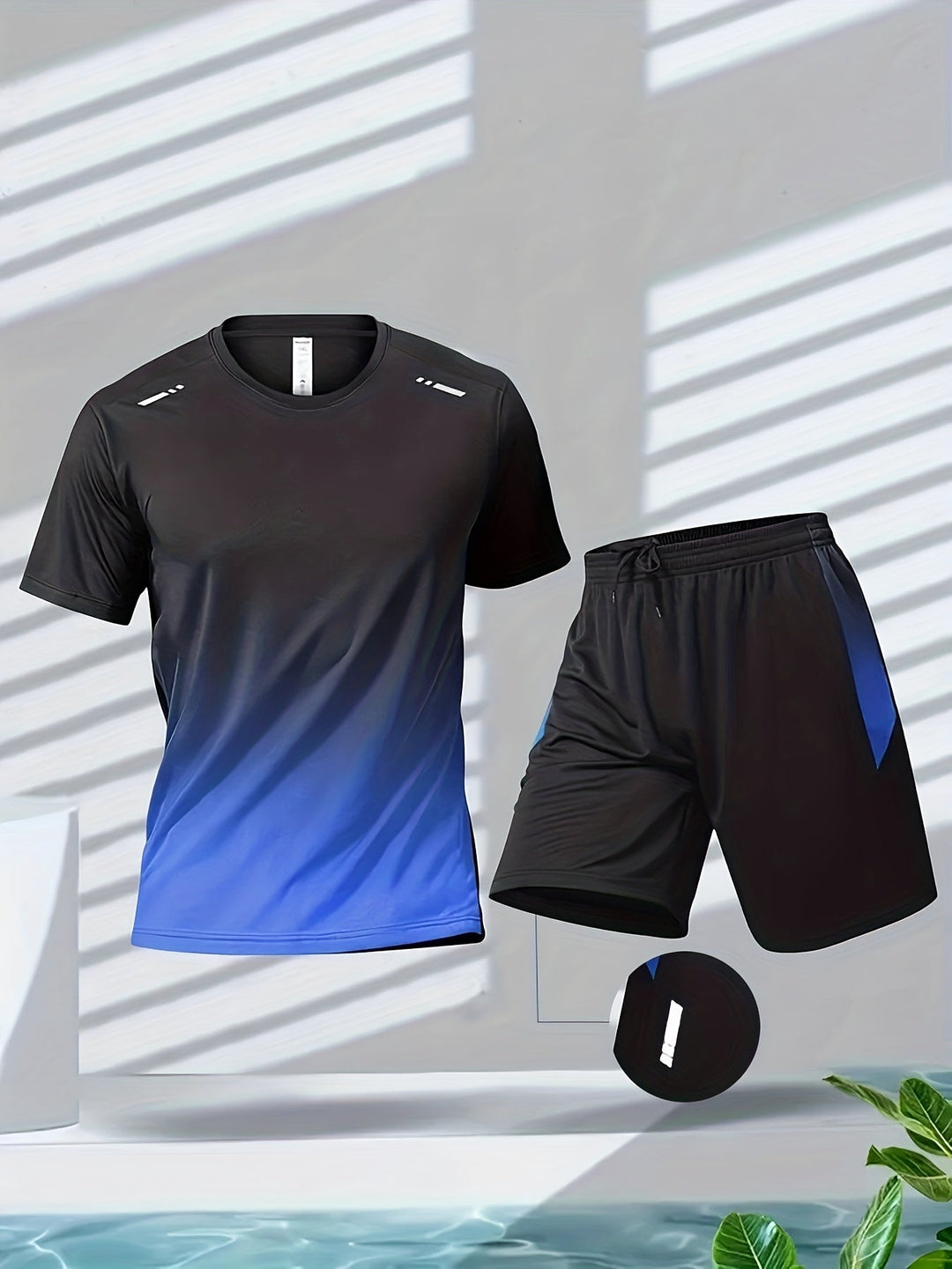 Oddychający zestaw sportowy dla mężczyzn z T-shirtem i szortami - PowerMove-Niebieski-S-Trend Polska