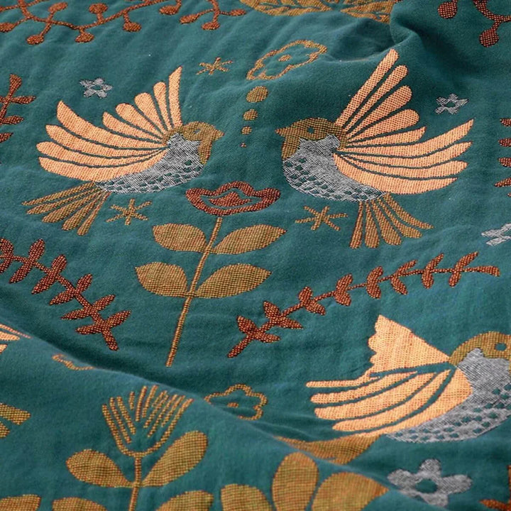 Odwracalny skandynawski koc ptasi - NordicNest-Turquoise-beige-Full (150x200cm)-Trend Polska