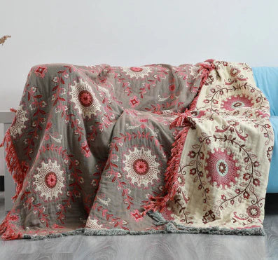 Odwracalny skandynawski koc ptasi - NordicNest-Turquoise-beige-Full (150x200cm)-Trend Polska