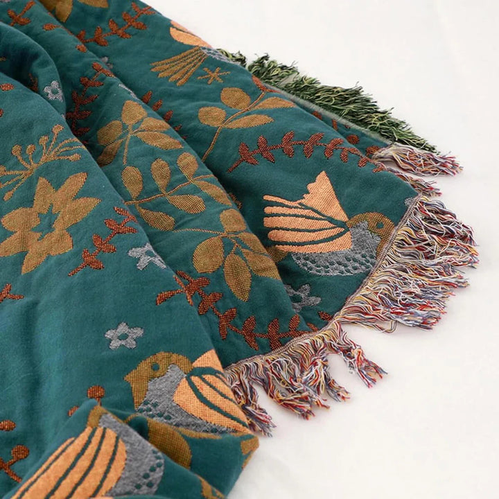 Odwracalny skandynawski koc ptasi - NordicNest-Turquoise-beige-Full (150x200cm)-Trend Polska