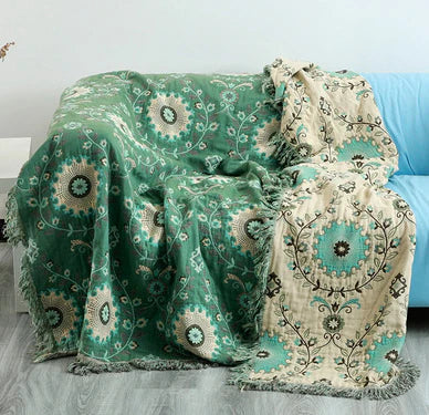 Odwracalny skandynawski koc ptasi - NordicNest-Turquoise-beige-Full (150x200cm)-Trend Polska